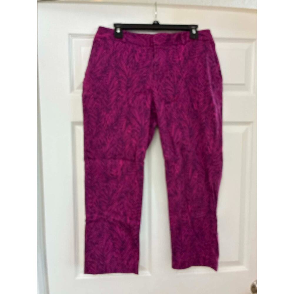 Coldwater Creek Pink Leaf‎ Print Pants Womens Size 12 Natural Fit Stretch